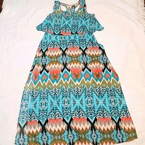 Altar'd State dress maxi high slits blue orange Sm